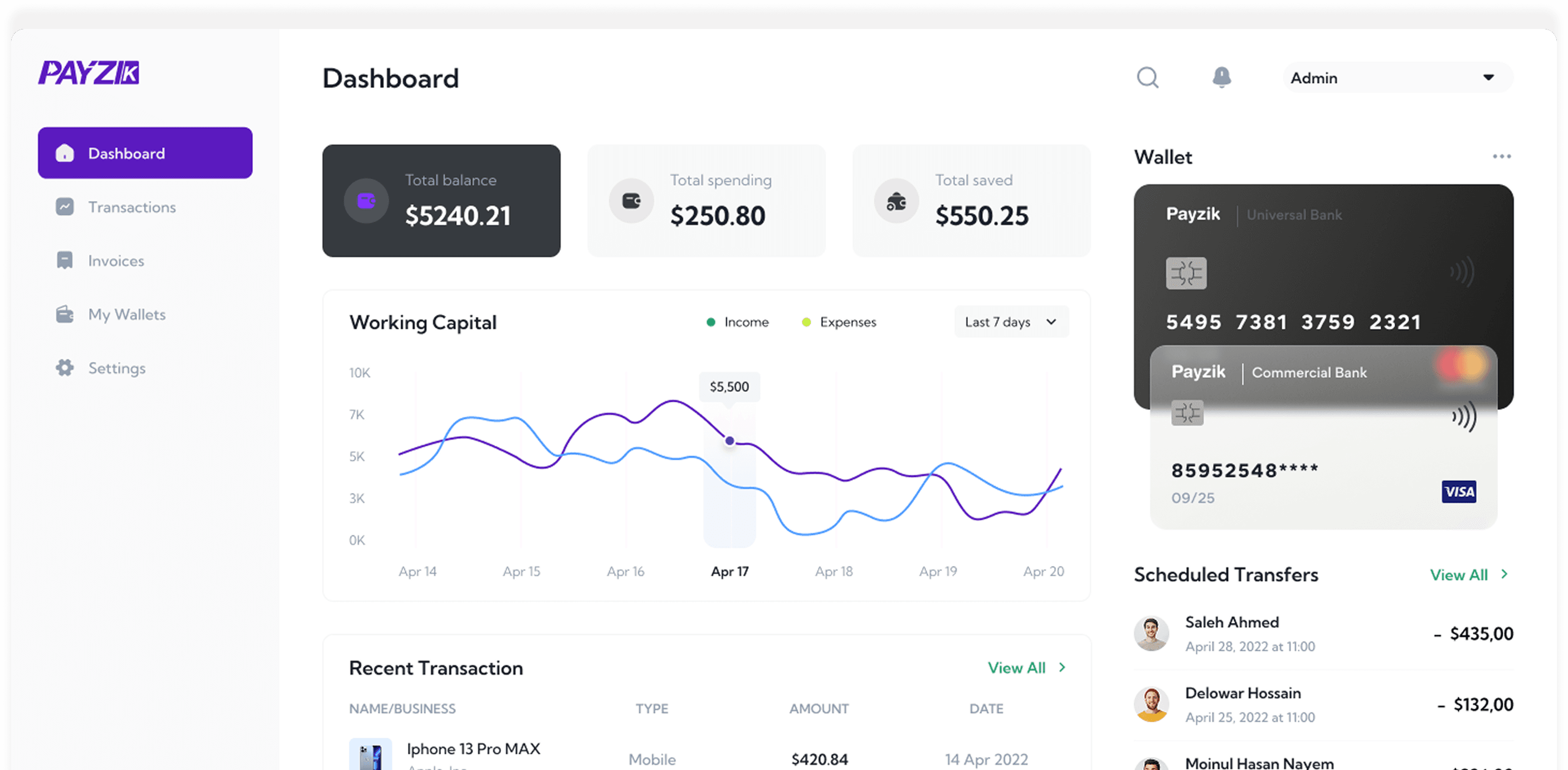 Payzik Dashboard UI